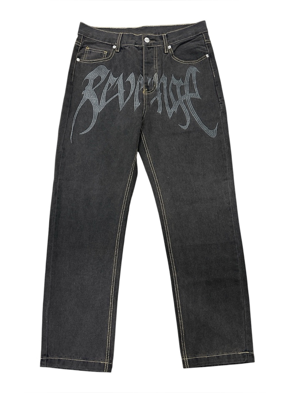 Revenge Gray Embroidered Straight Leg Denim Jeans Size: L